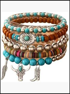 Stackable Turquoise Bead Bracelet Boho Cowgirl Country Concert Jewelry Strand